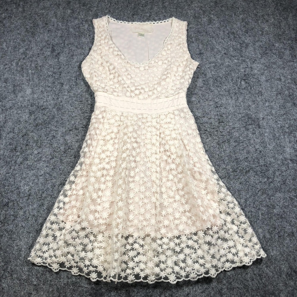 Nick‎ & Me Dress Womens S Beige Floral Lace Fit & Flare Sleeveless Midi